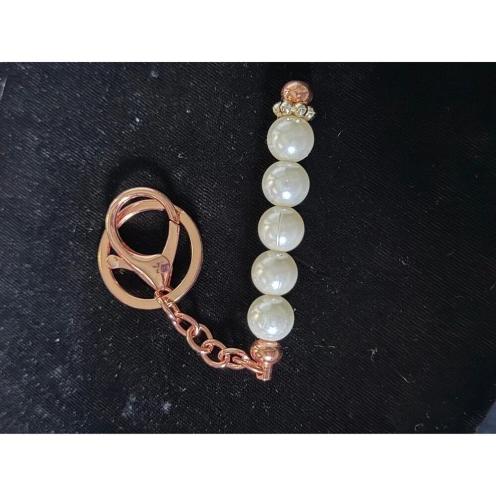Rose Gold Faux Pearl Beaded Keychain, 3.5"